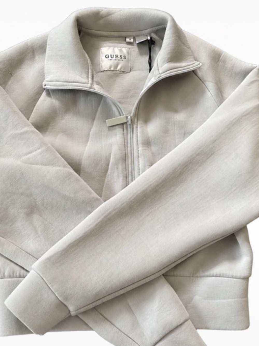 GUESS Light Gray Women's Bomber Jacket with Zip Front